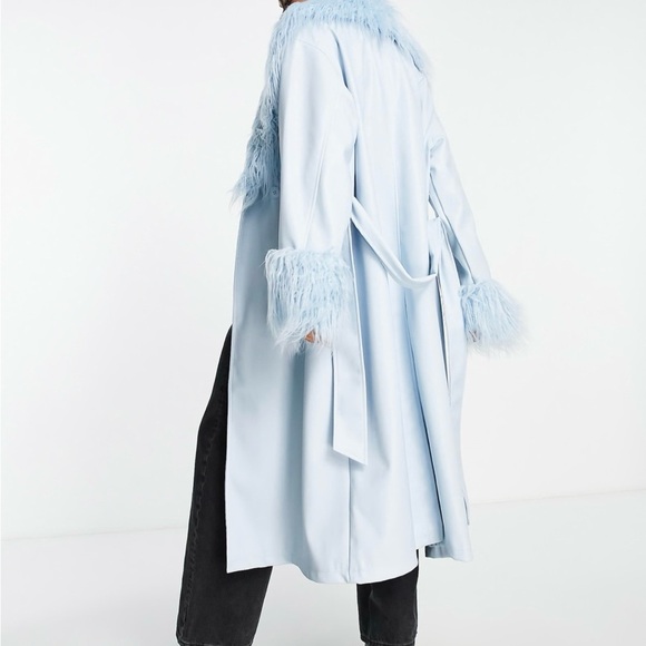 ASOS Sky Blue Leather Jacket with Plush Fur - Picture 5 of 10